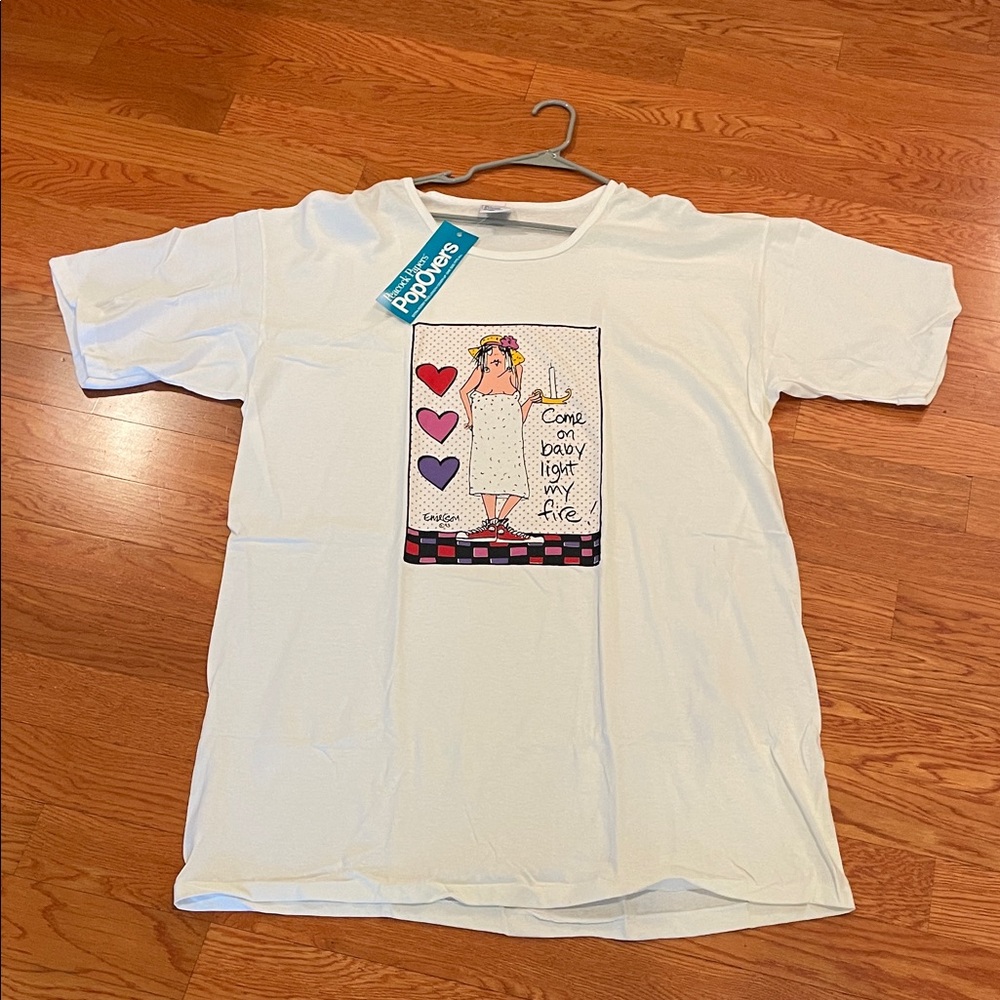 Vintage White Tee / Cover Up with funny & provocative saying. Size OS.
